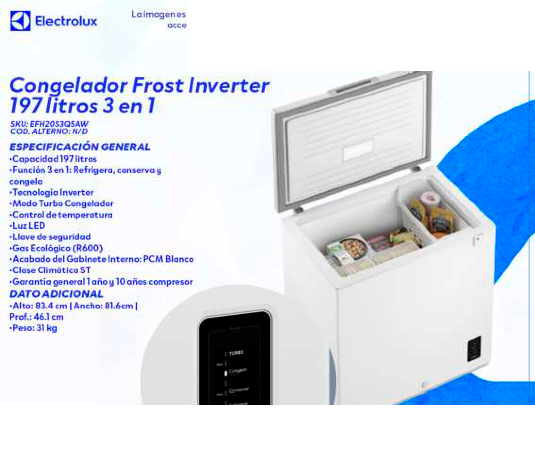 Congelador Frost Inverter 197 litros 3 en 1