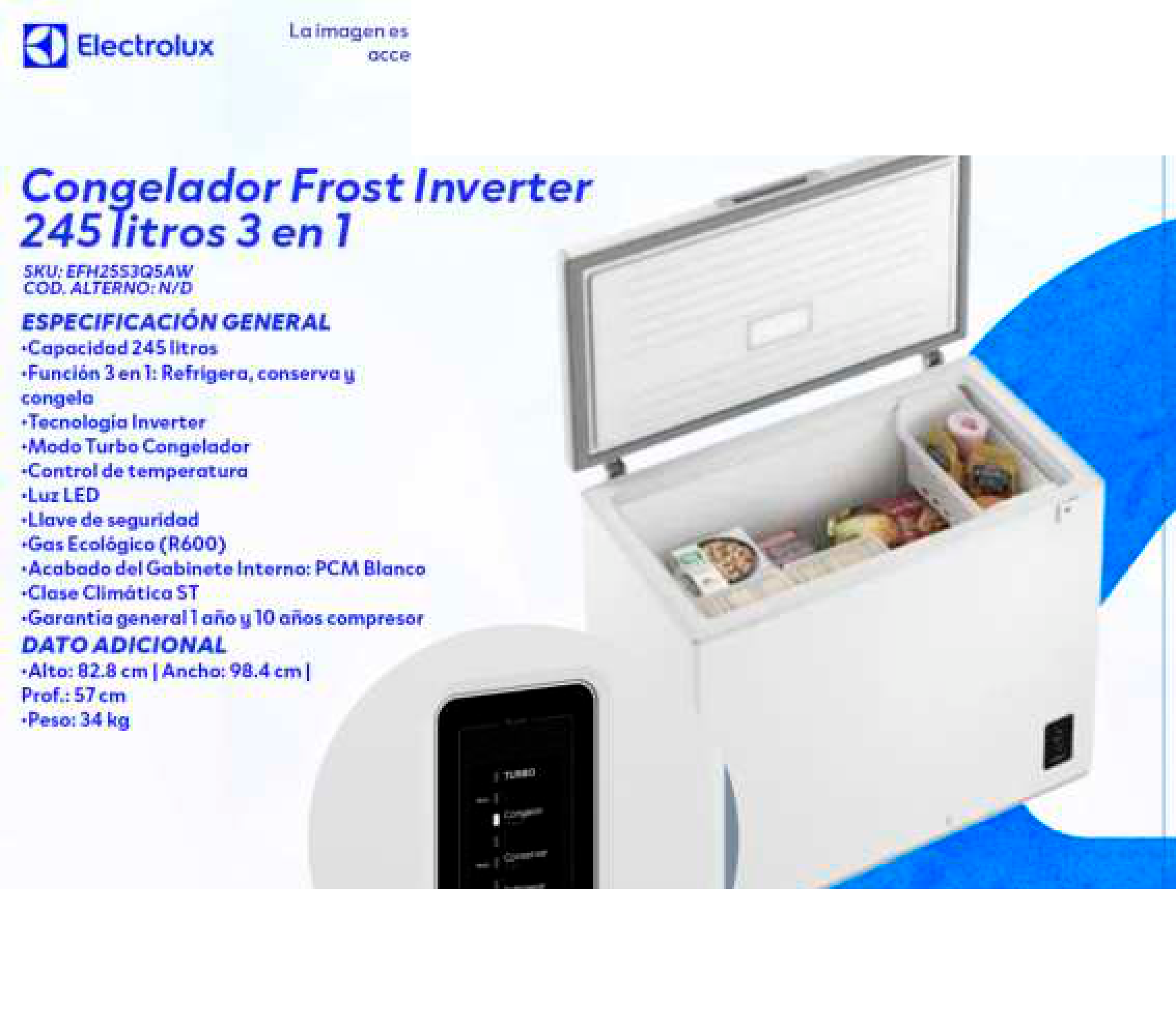 Congelador Frost Inverter 245 litros 3 en 1