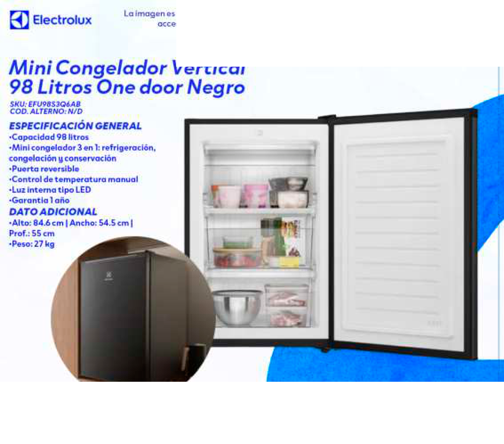 Mini Congelador Vertical 98 Litros One door Negro