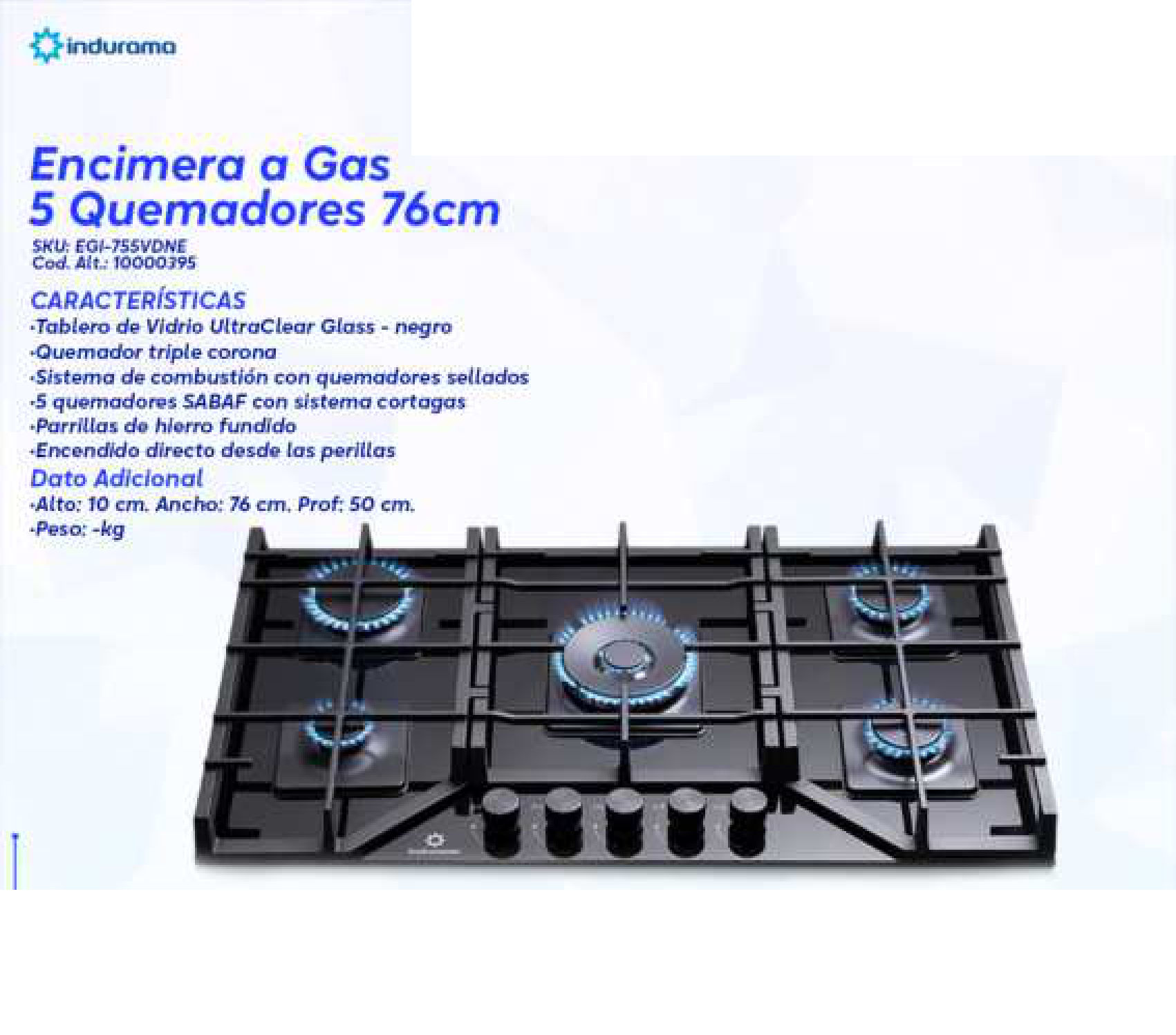 Encimera a Gas 5 Quemadores 76cm