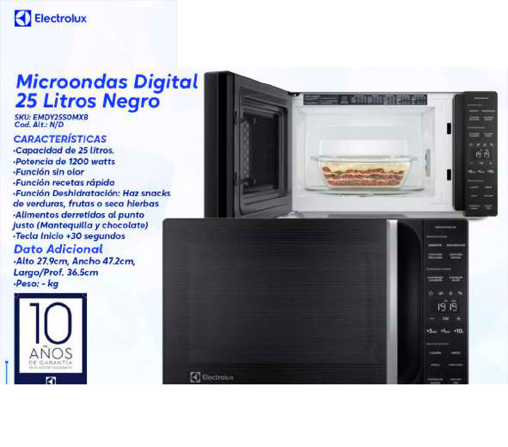 Microondas Digital 25 Litros Negro