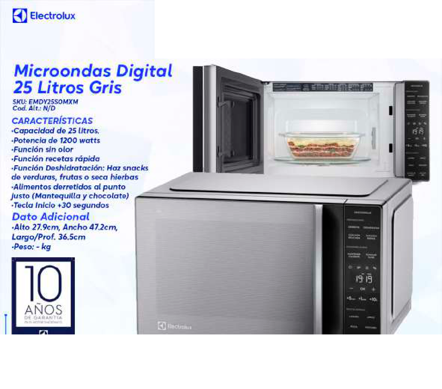 Microondas Digital 25 Litros Gris