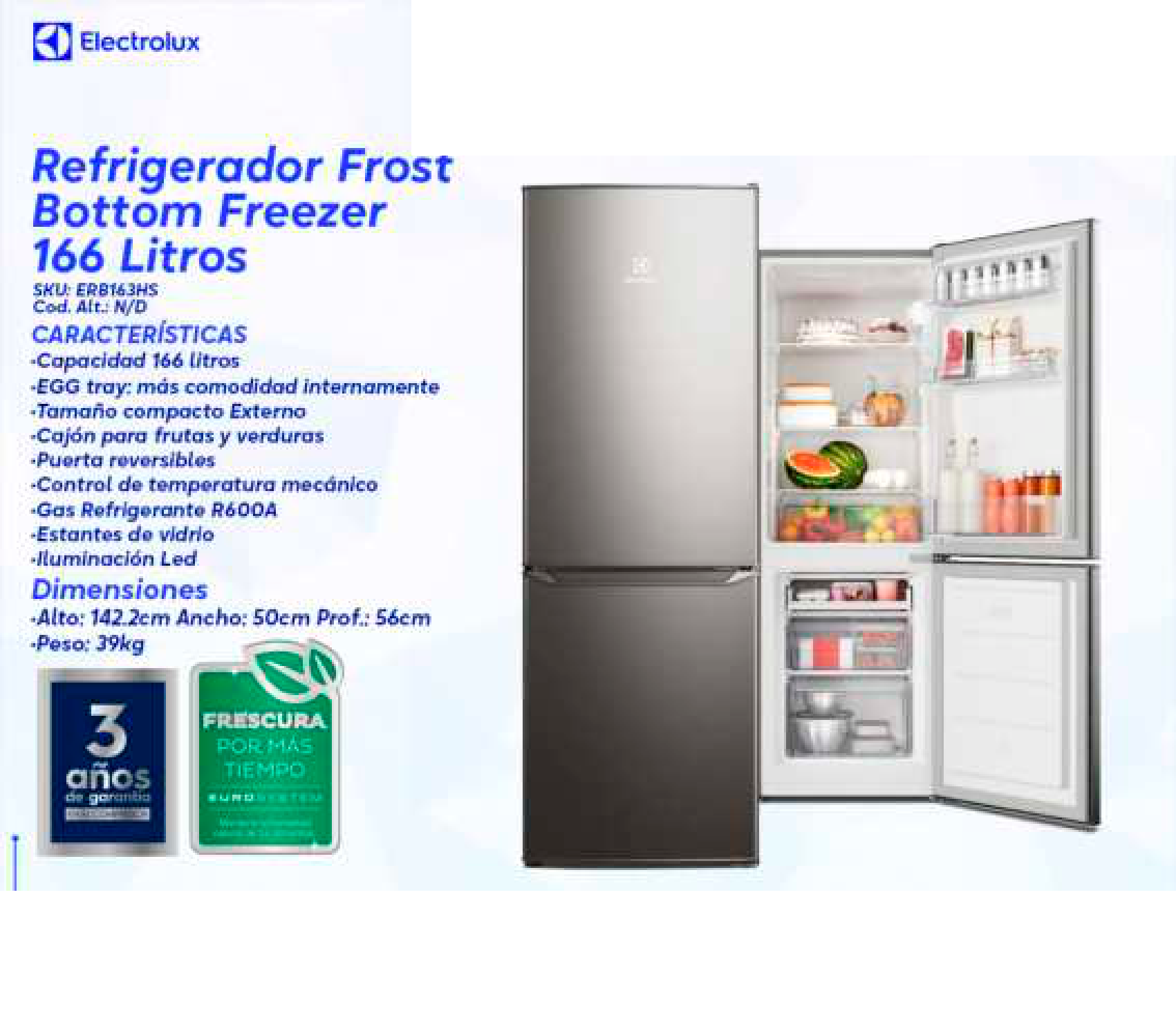 Refrigerador Frost Bottom Freezer 166 Litros