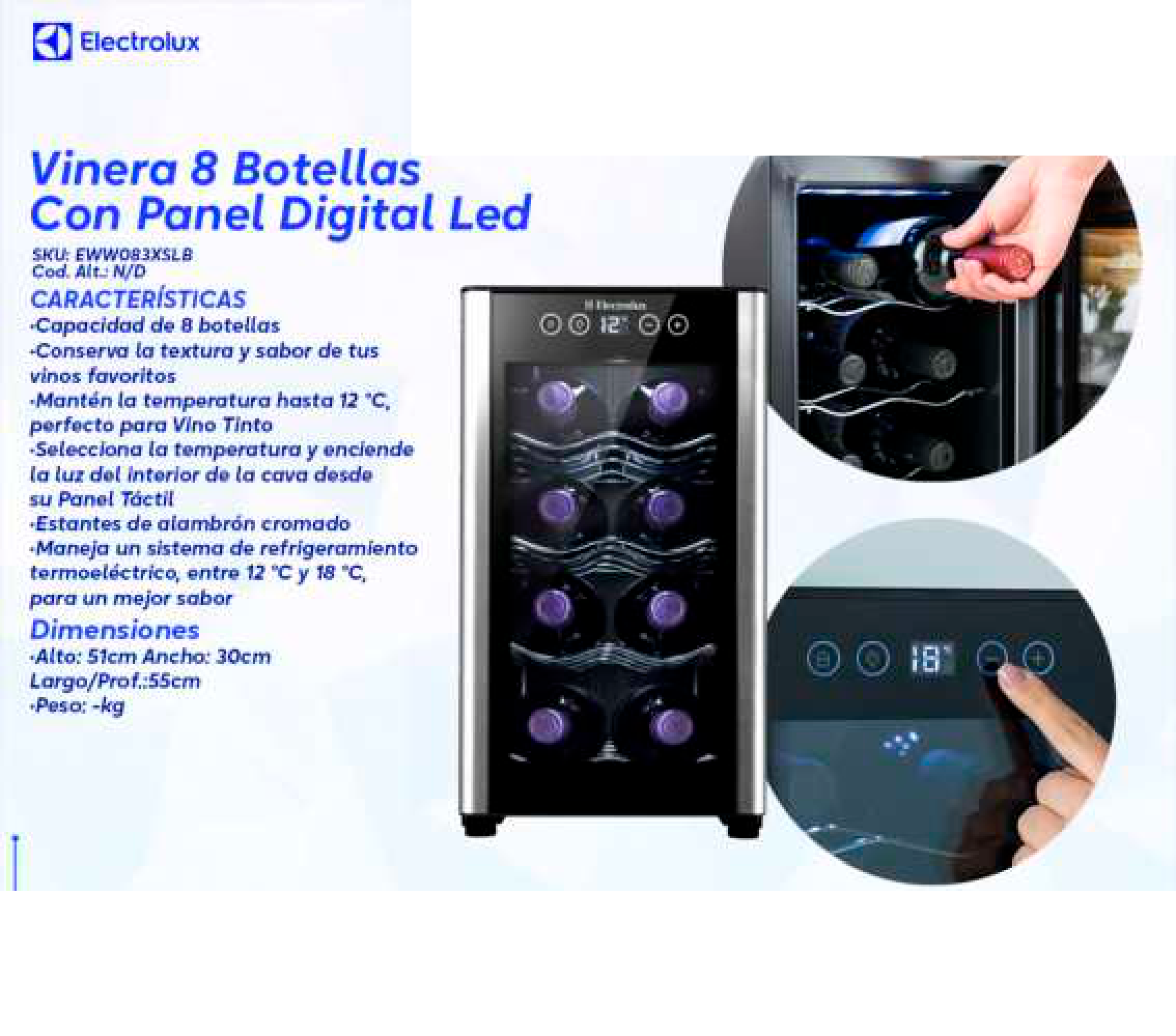 Vinera 8 Botellas Con Panel Digital Led