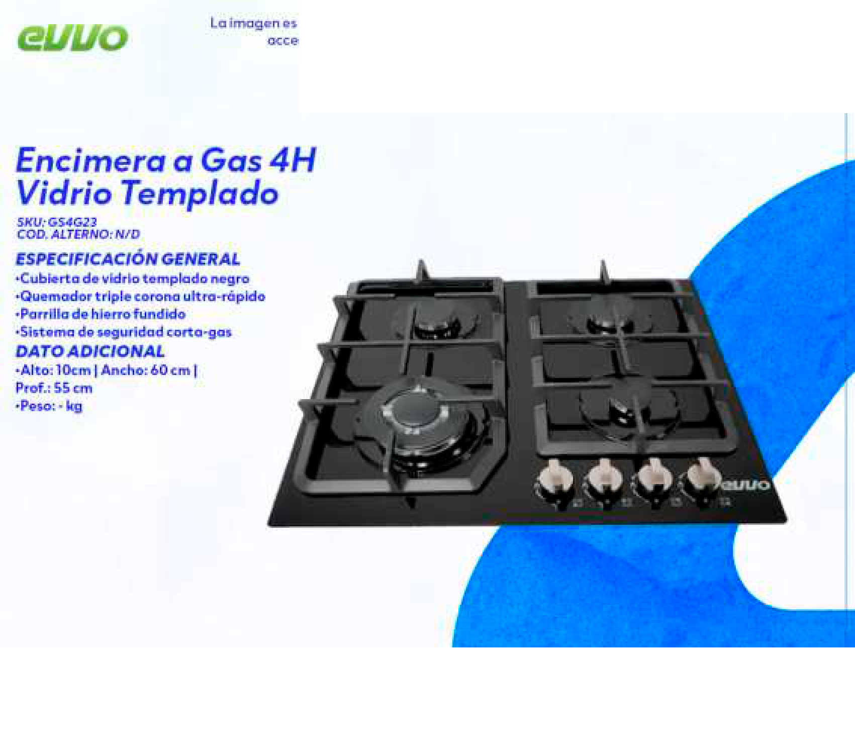 Encimera a Gas 4H Vidrio Templado