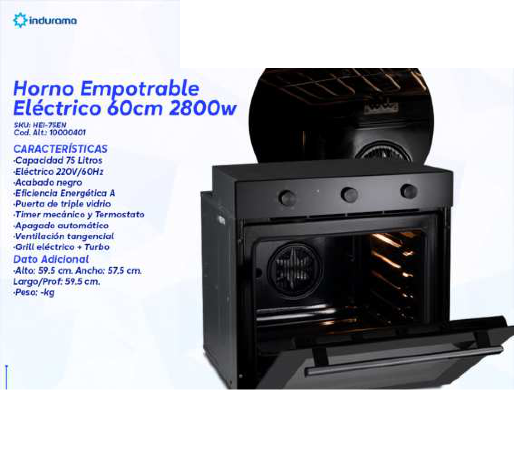 Horno Empotrable Eléctrico 60cm 2800w
