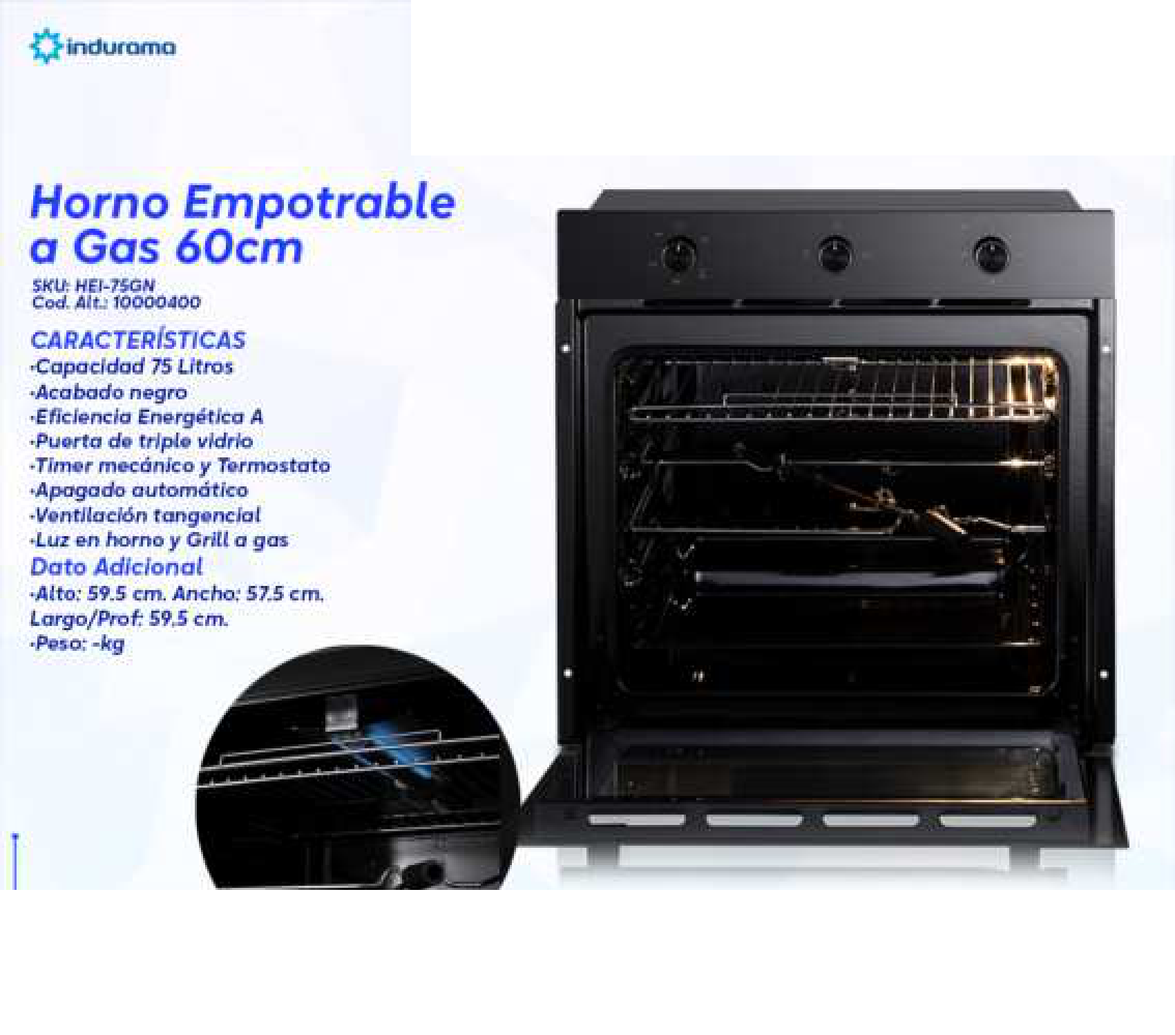 Horno Empotrable a Gas 60cm