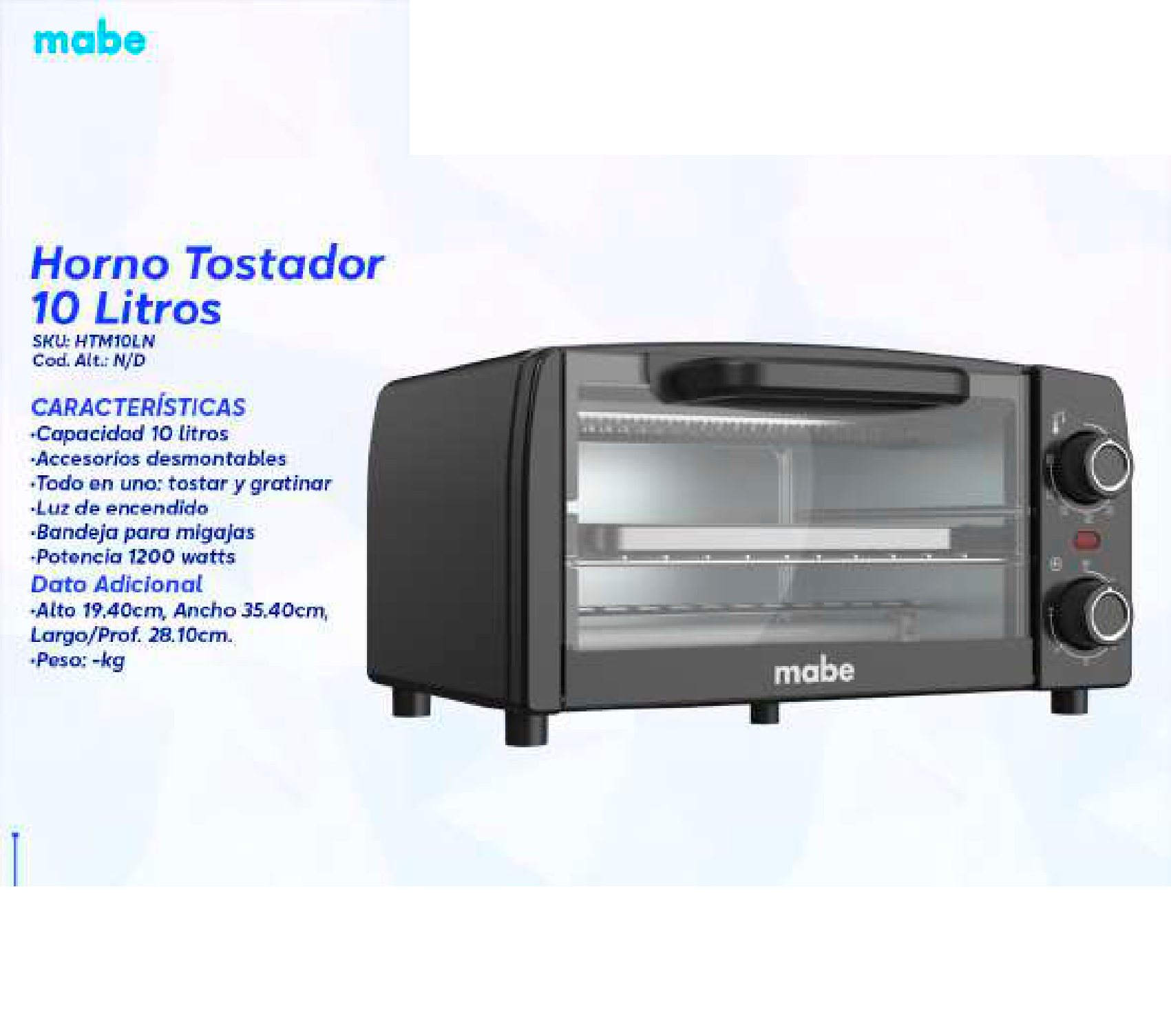 Horno Tostador 10 Litros