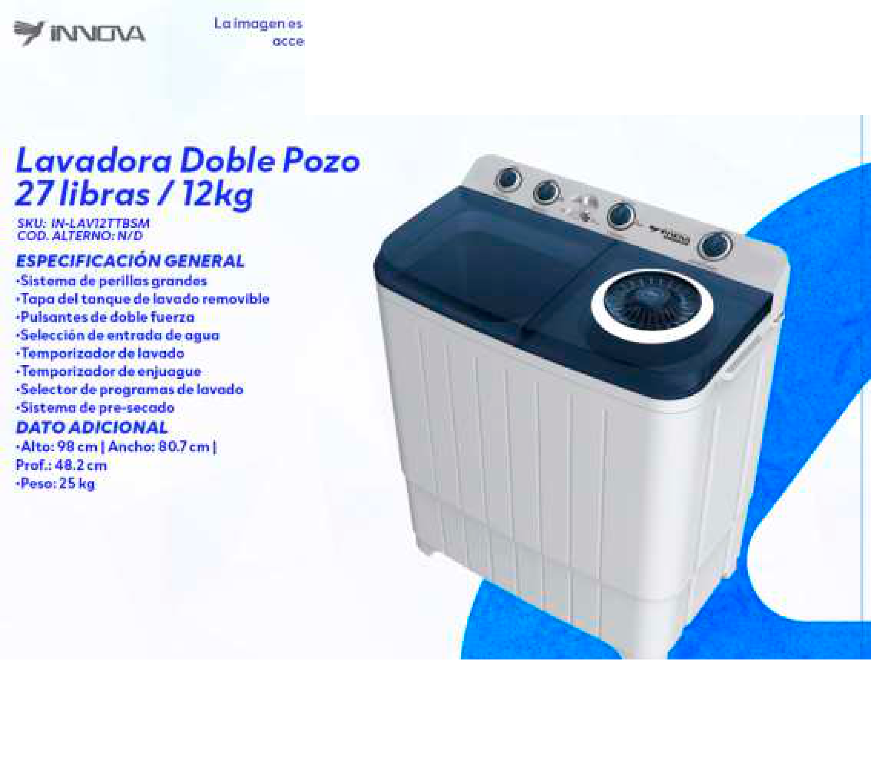 Lavadora Doble Pozo 27 libras / 12kg