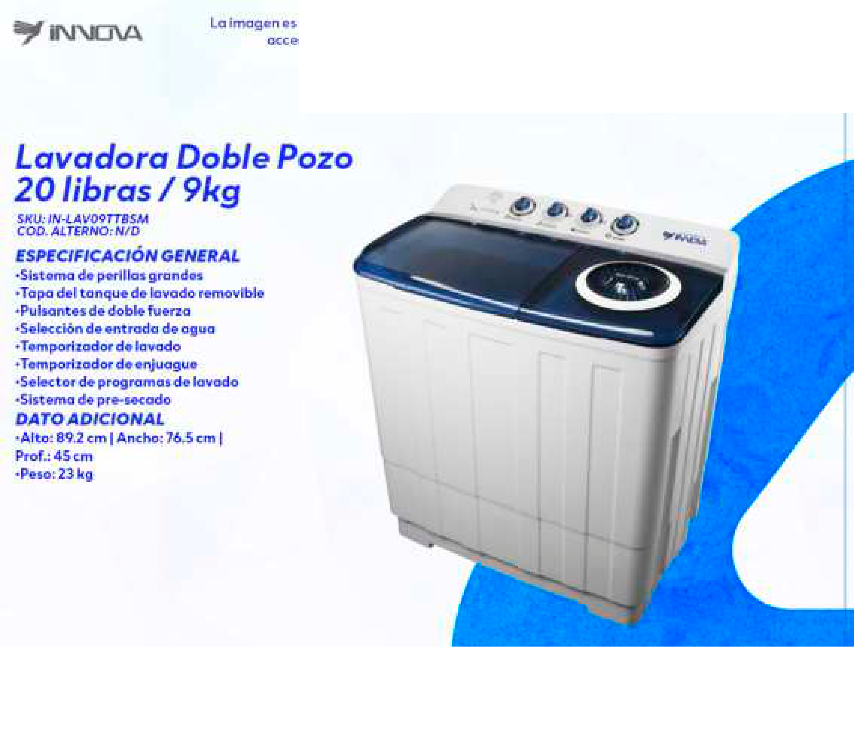 Lavadora Doble Pozo 20 libras / 9kg