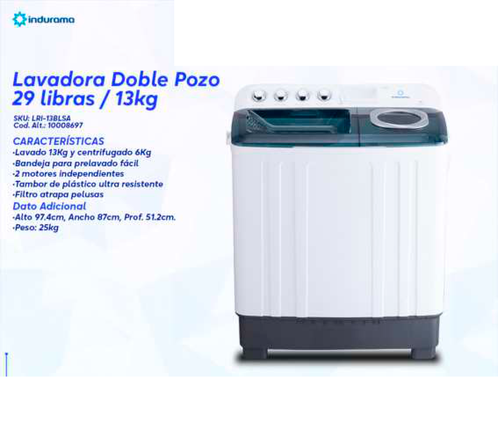 Lavadora Doble Pozo 29 libras / 13kg
