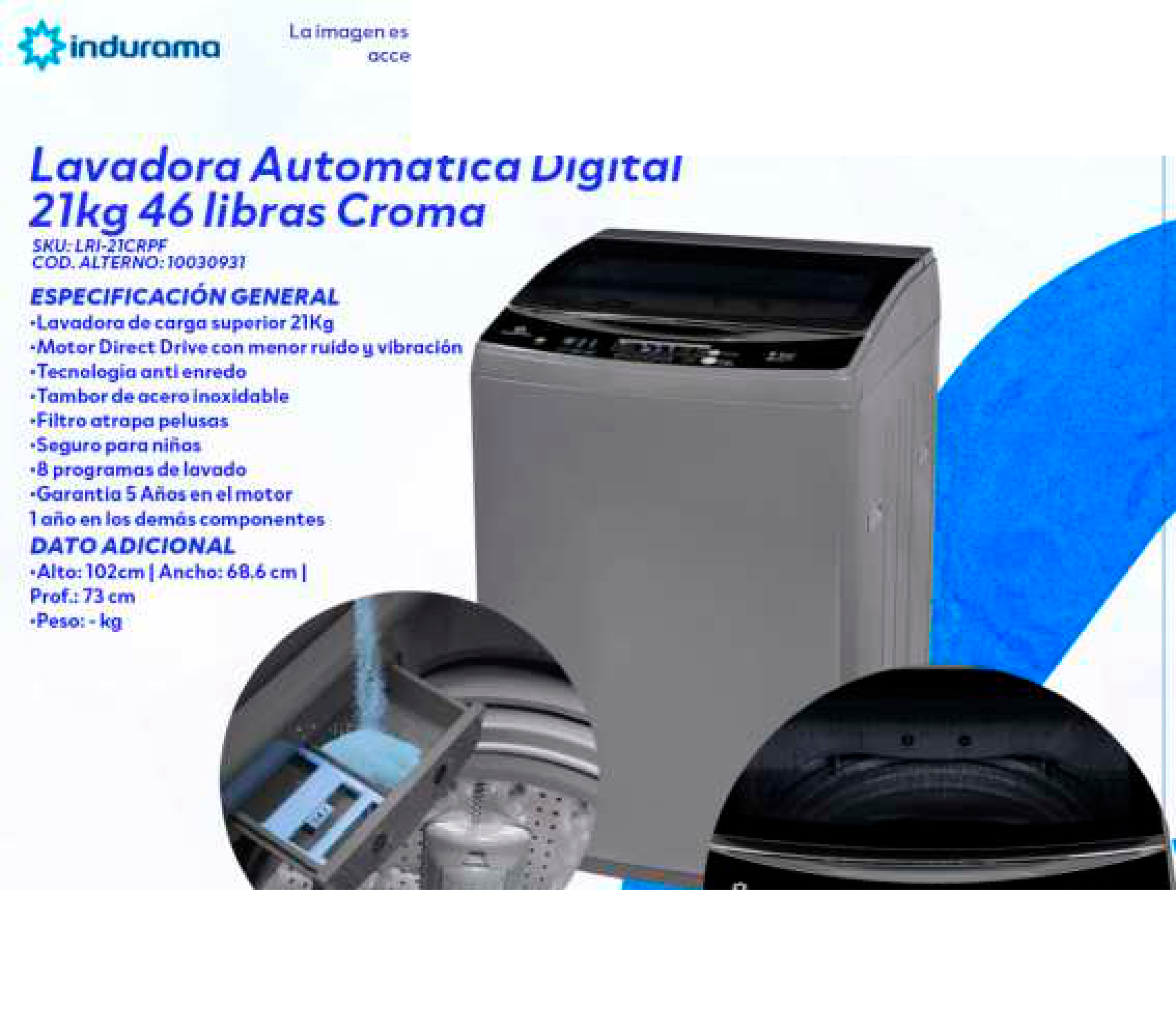Lavadora Automática Digital 21kg 46 libras Croma