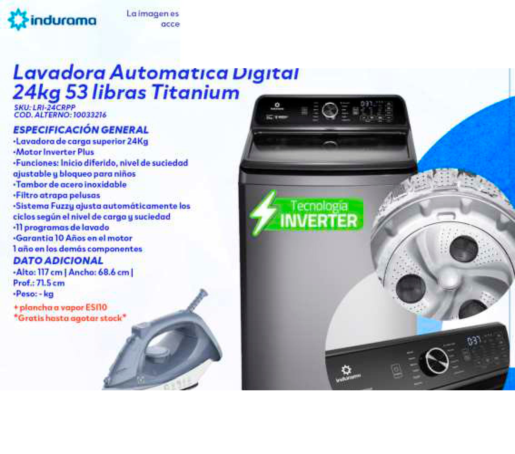 Lavadora Automática Digital 24kg 53 libras Titanium