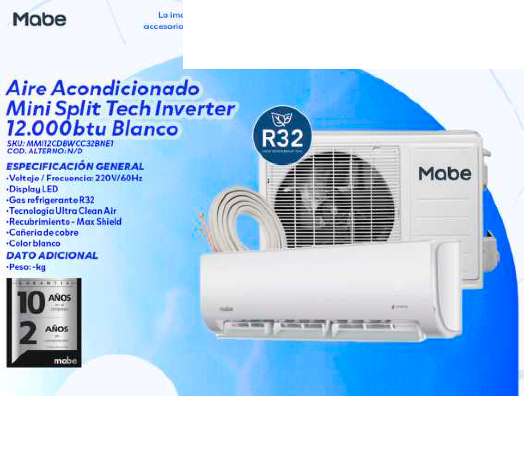 Aire Acondicionado Mini Split Tech Inverter 12.000btu Blanco