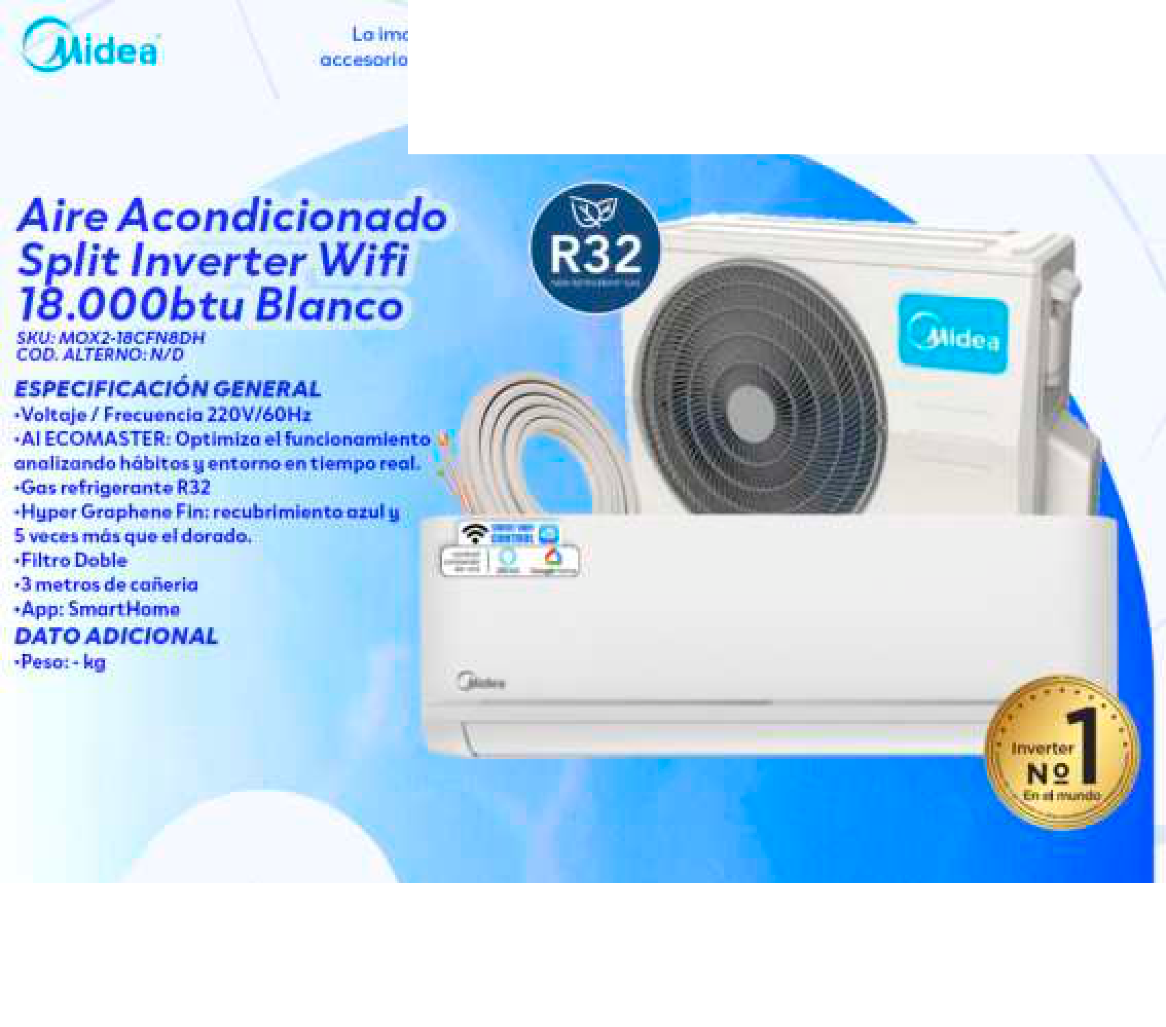 Aire Acondicionado Split Inverter Wifi 18.000btu Blanco