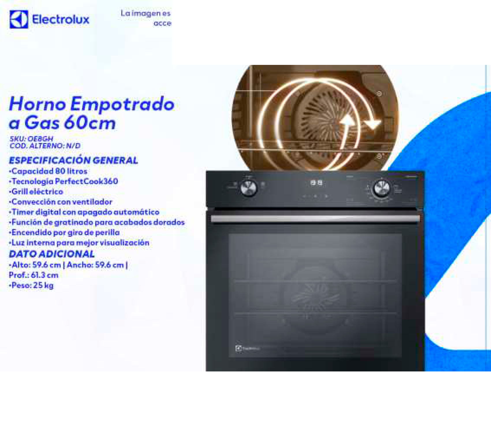 Horno Empotrado a Gas 60cm