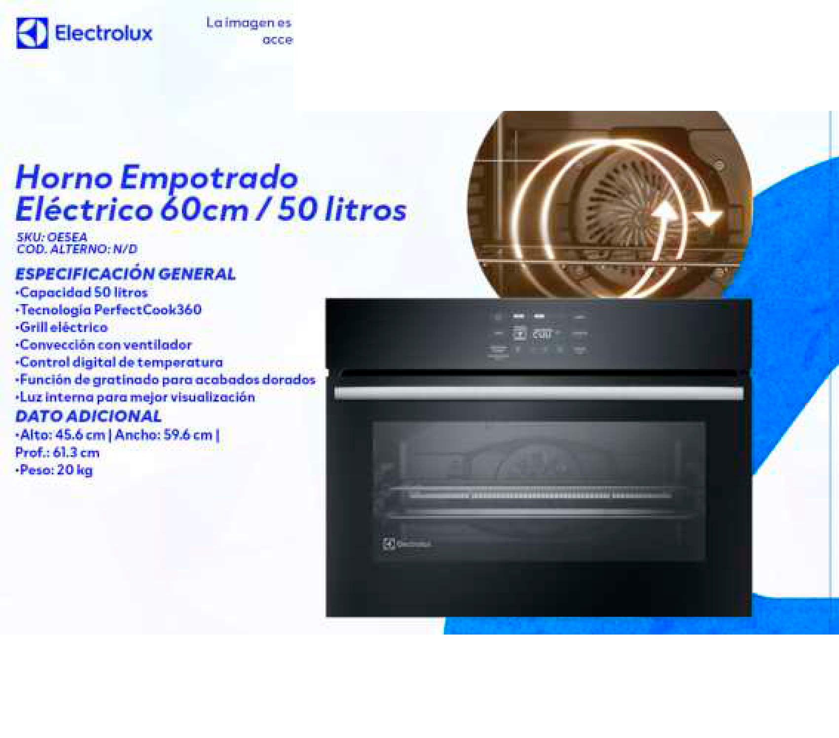 Horno Empotrado Eléctrico 60cm / 50 litros