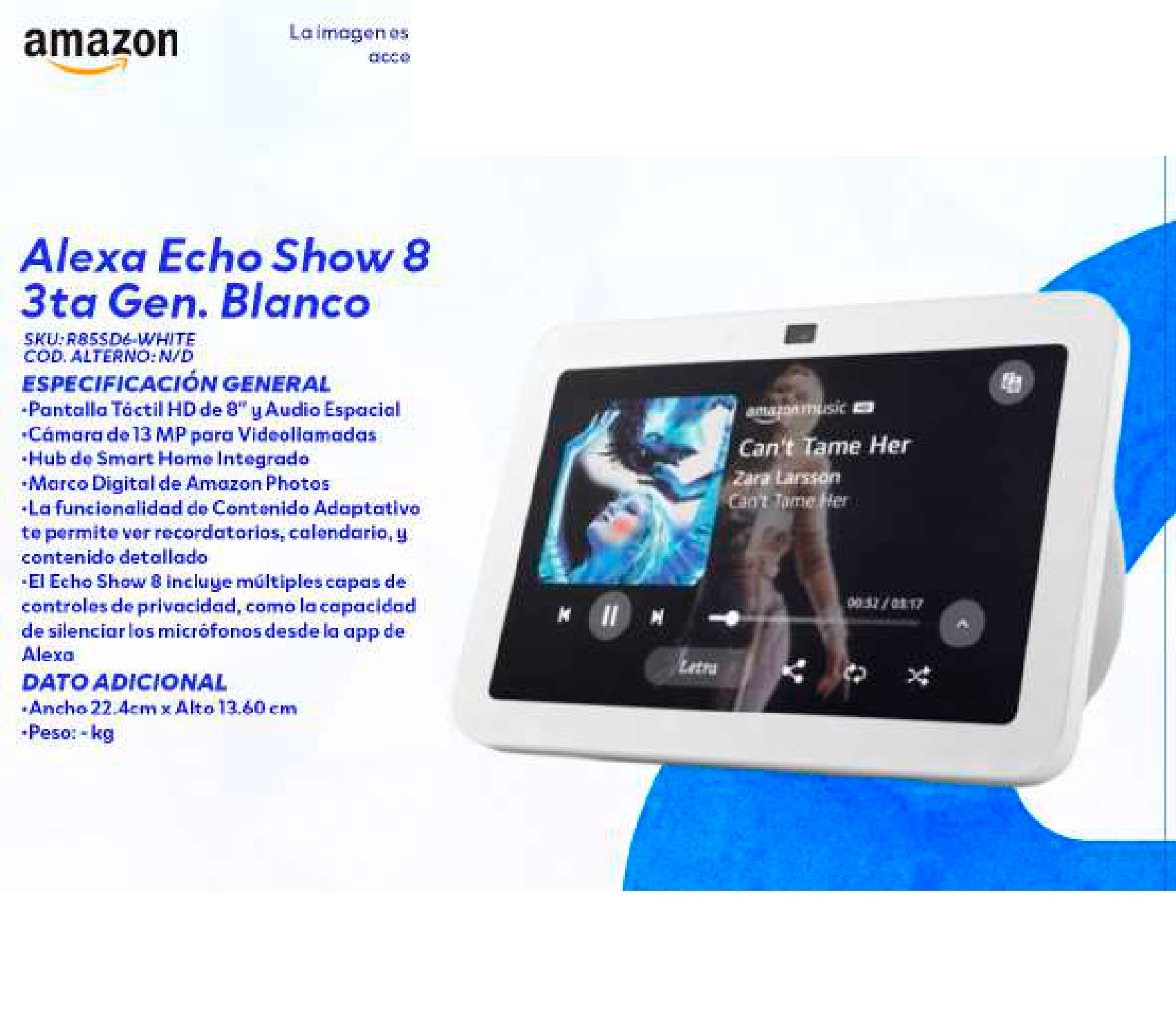 Alexa Echo Show 8 3ta Gen. Blanco