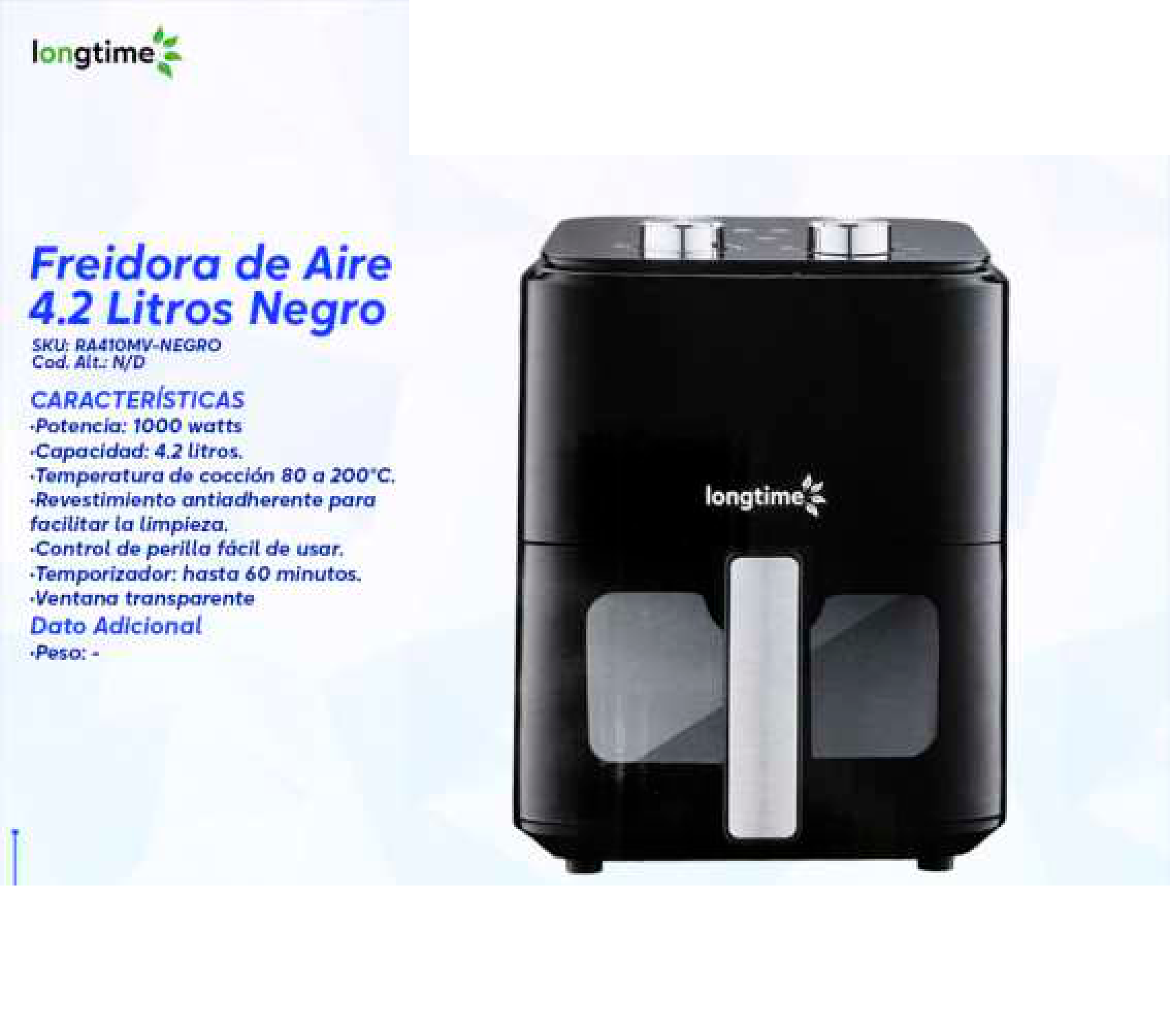 Freidora de Aire 4.2 Litros Negro