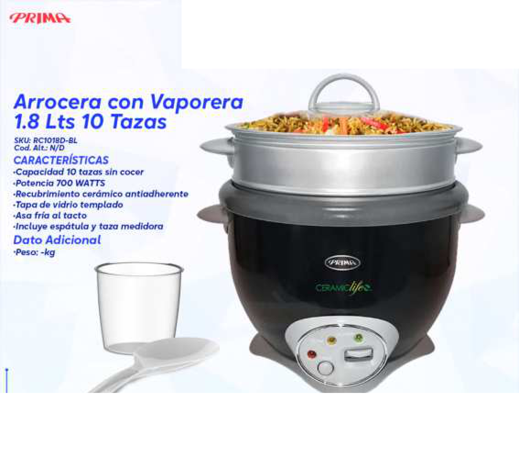 Arrocera con Vaporera 1.8 Lts 10 Tazas