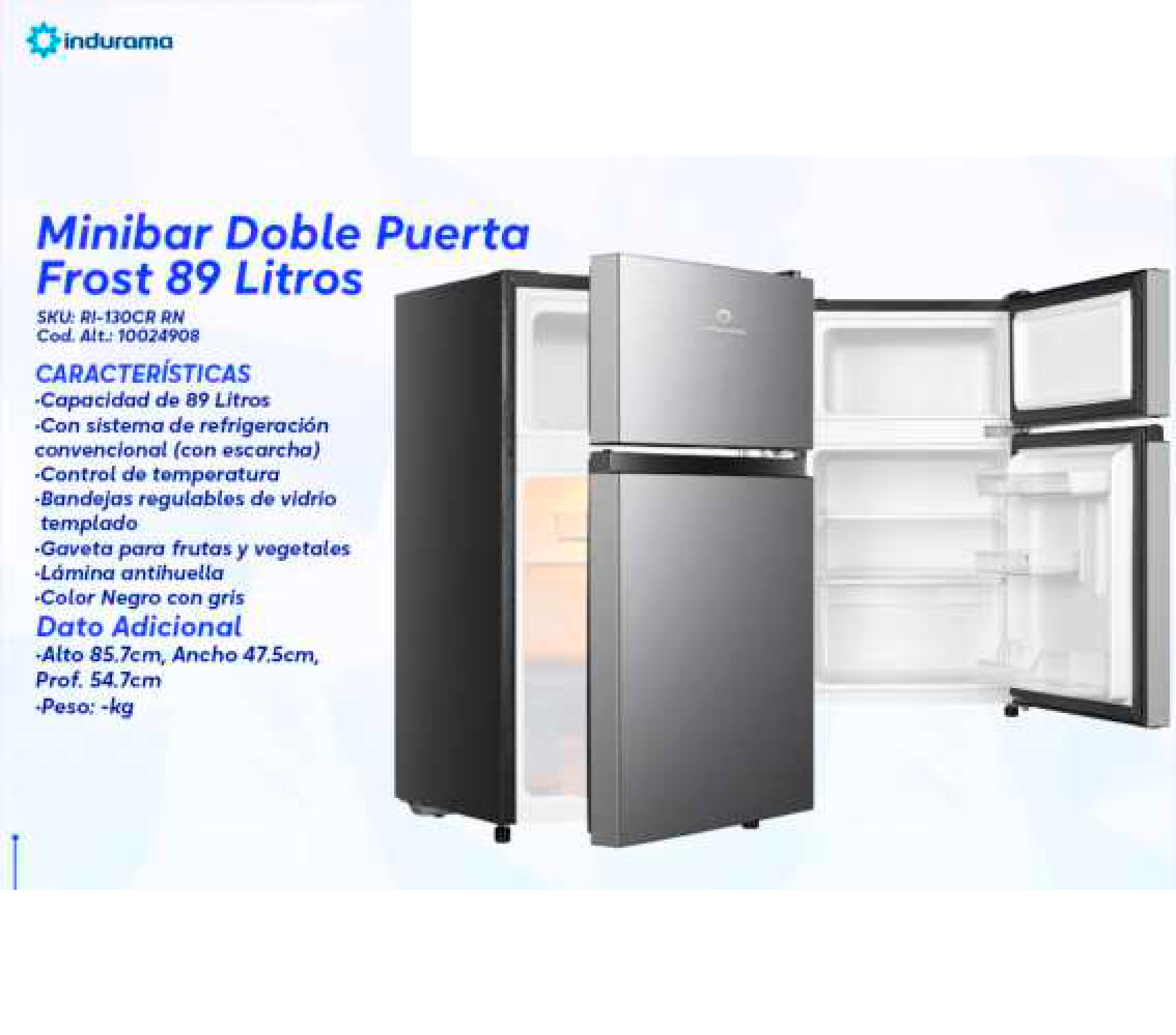 Minibar Doble Puerta Frost 89 Litros