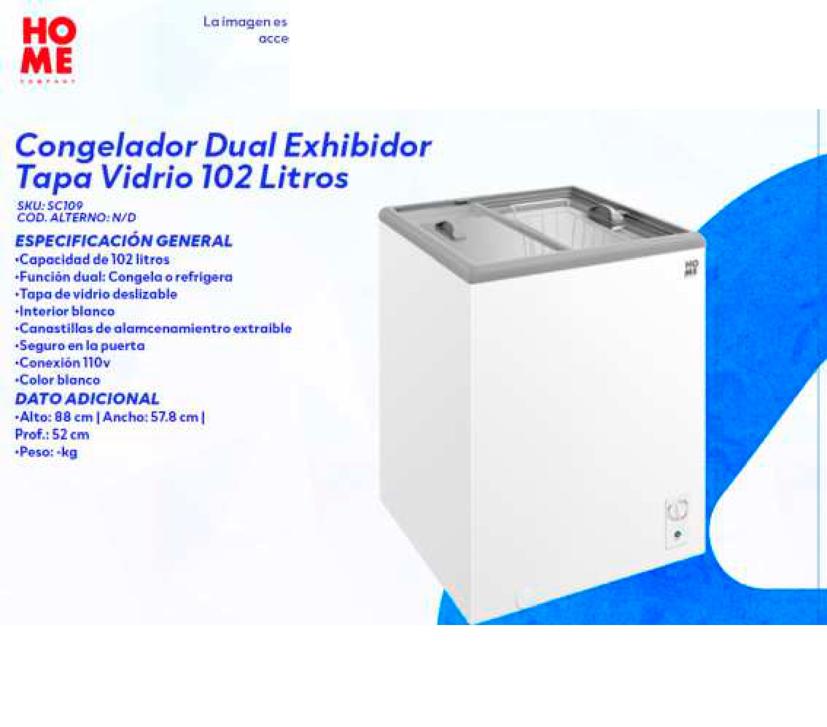 Congelador Dual Exhibidor Tapa Vidrio 102 Litros
