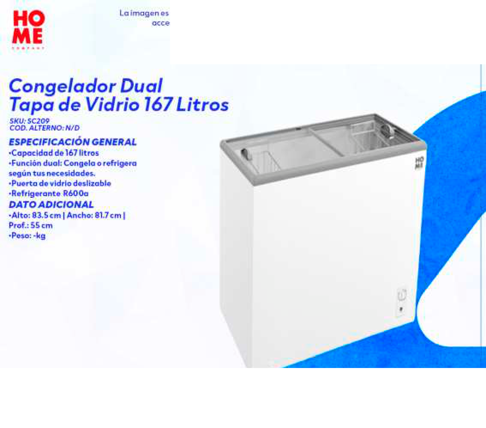 Congelador Dual Tapa de Vidrio 167 Litros