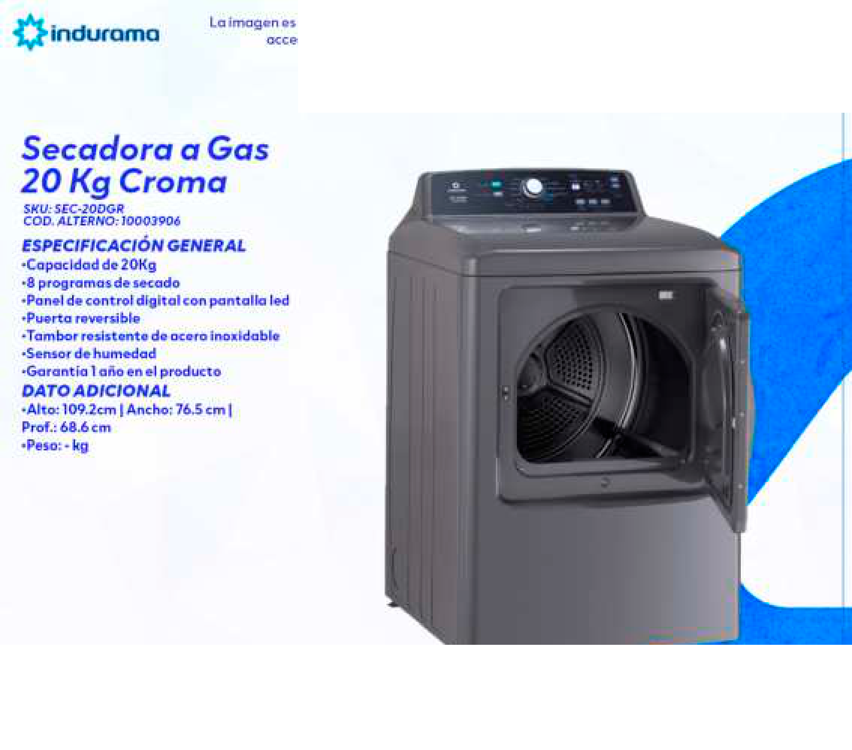 Secadora a Gas 20 Kg Croma