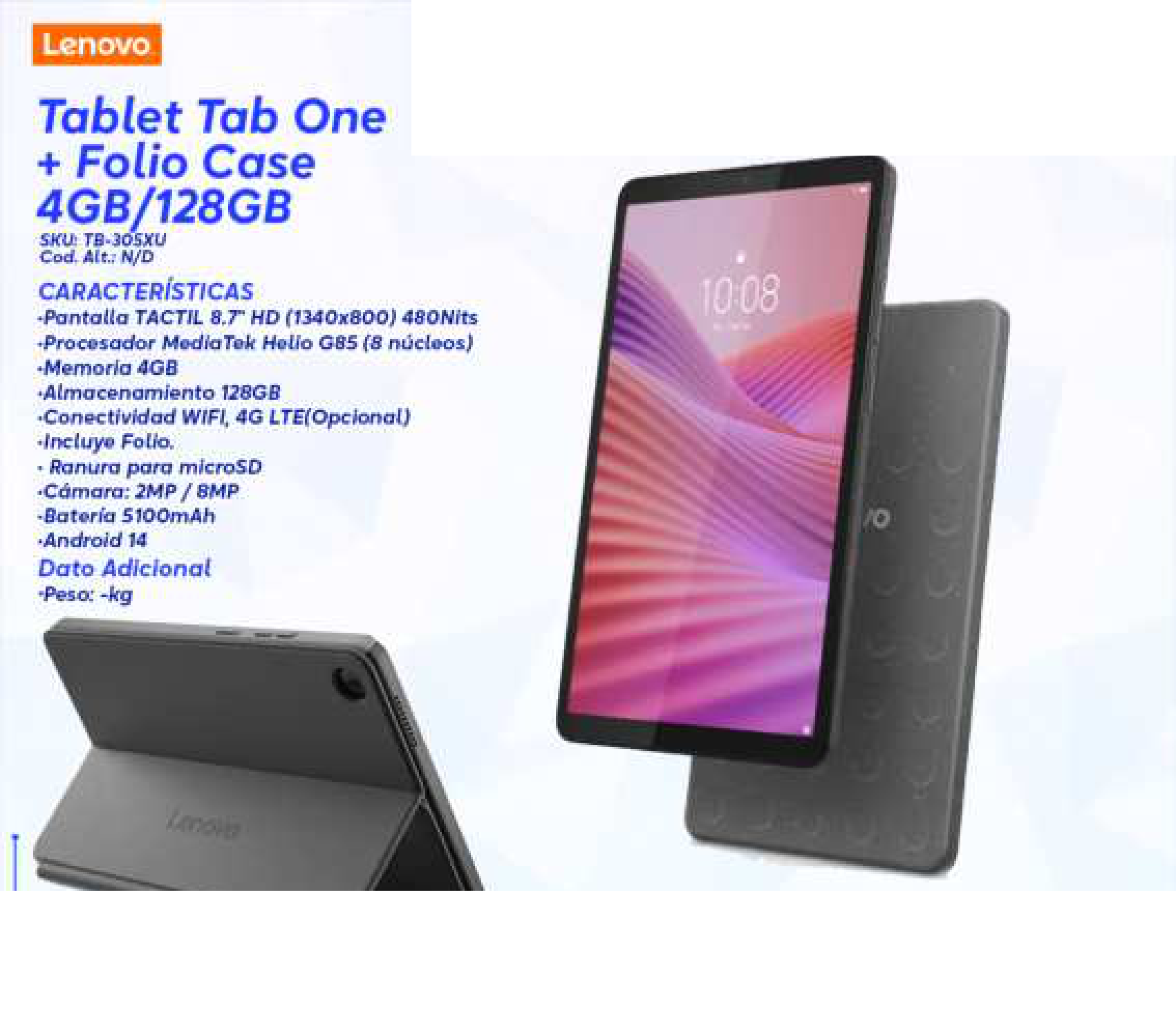 Tablet Tab One + Folio Case 4GB/128GB