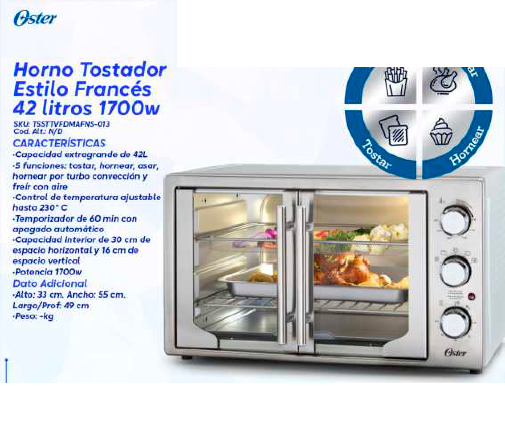Horno Tostador Estilo Francés 42 litros 1700w