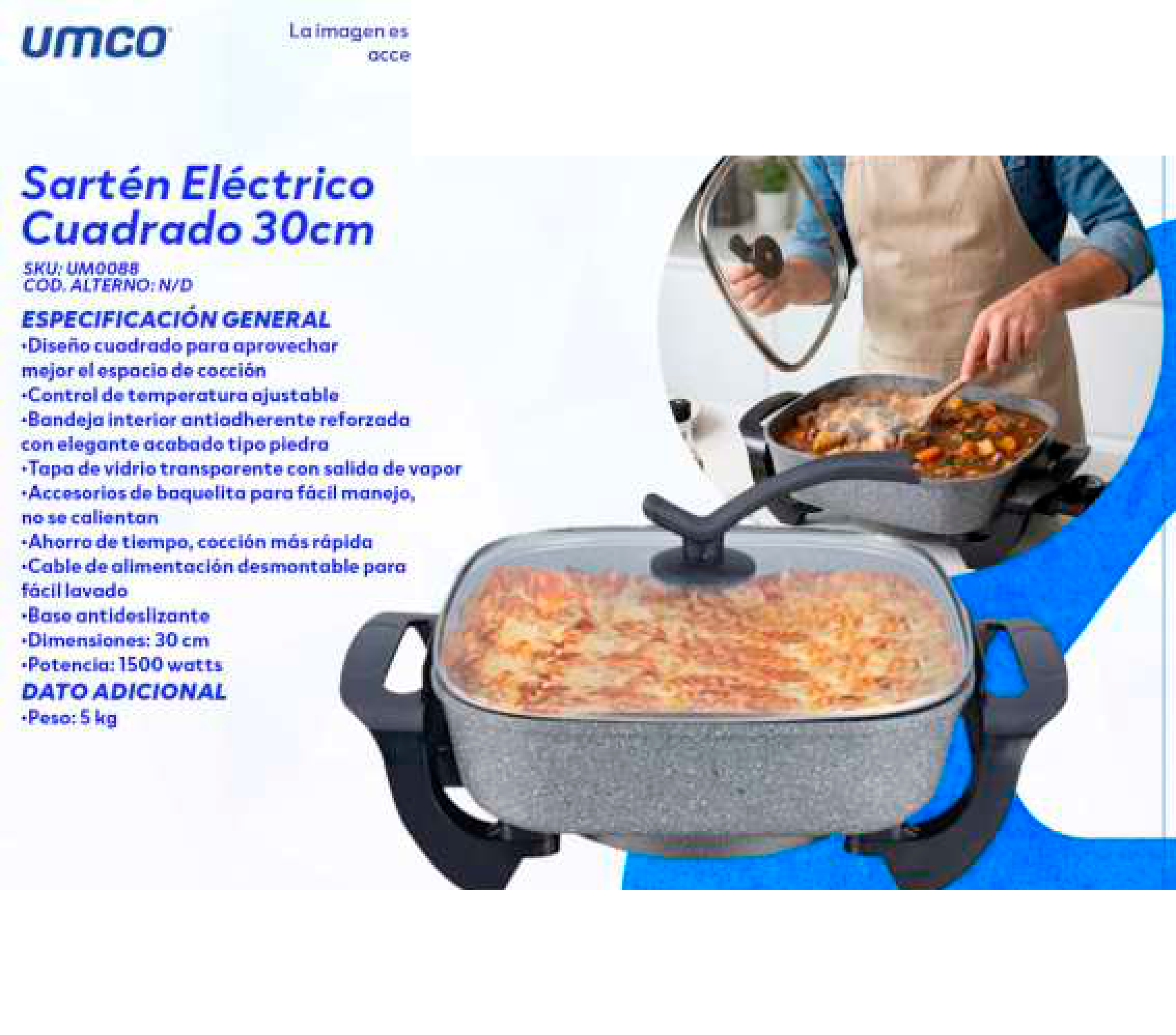 Sartén Eléctrico Cuadrado 30cm