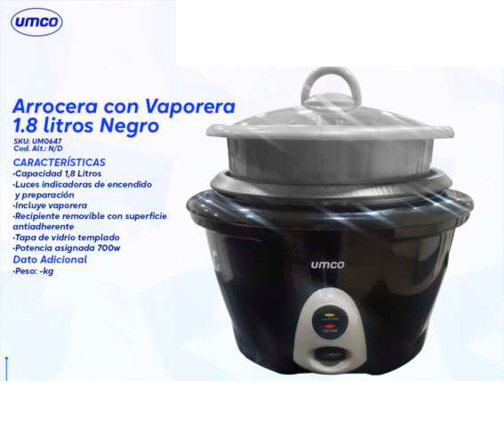 Arrocera con Vaporera 1.8 litros Negro