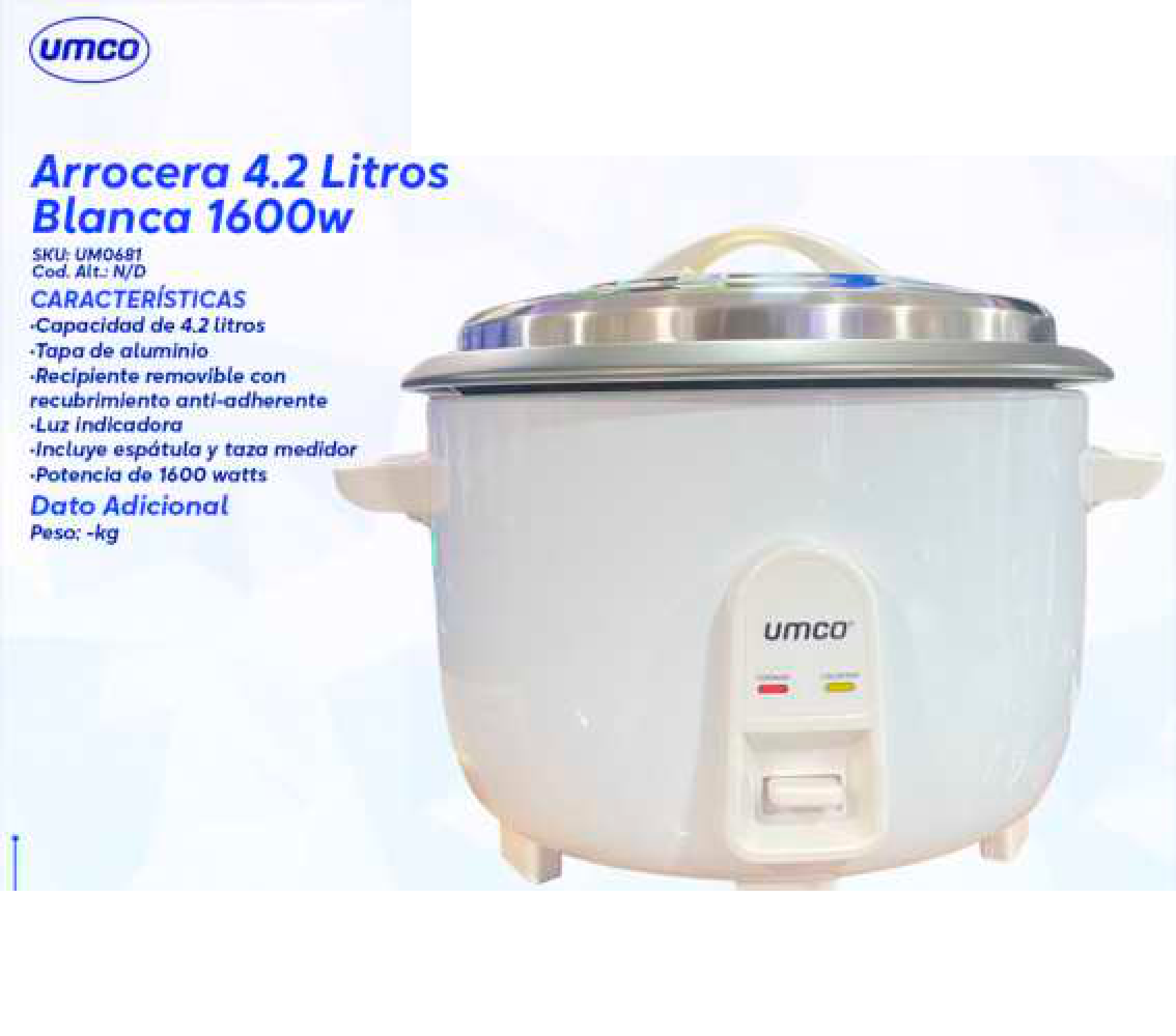 Arrocera 4.2 Litros Blanca 1600w