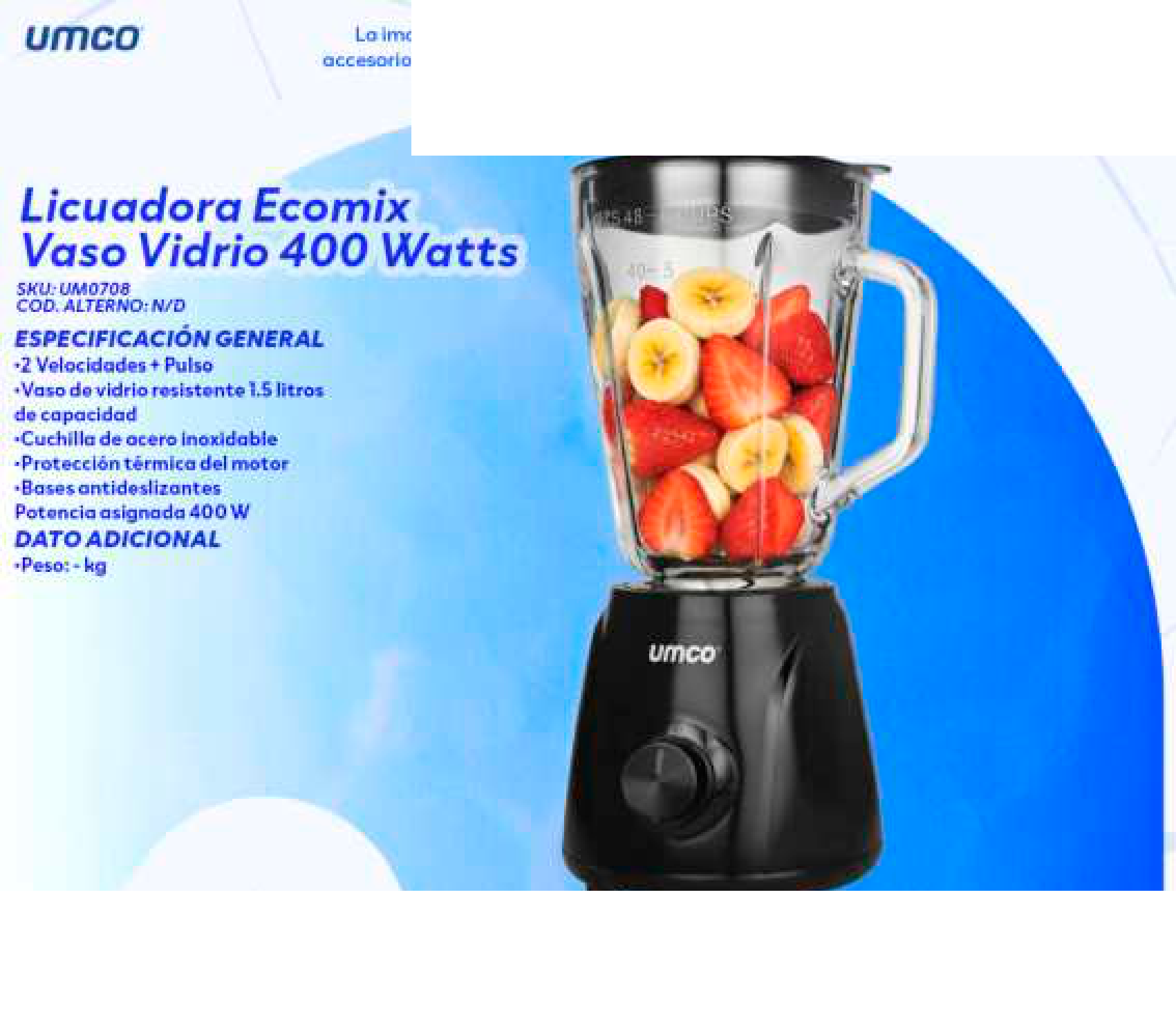 Licuadora Ecomix Vaso Vidrio 400 Watts