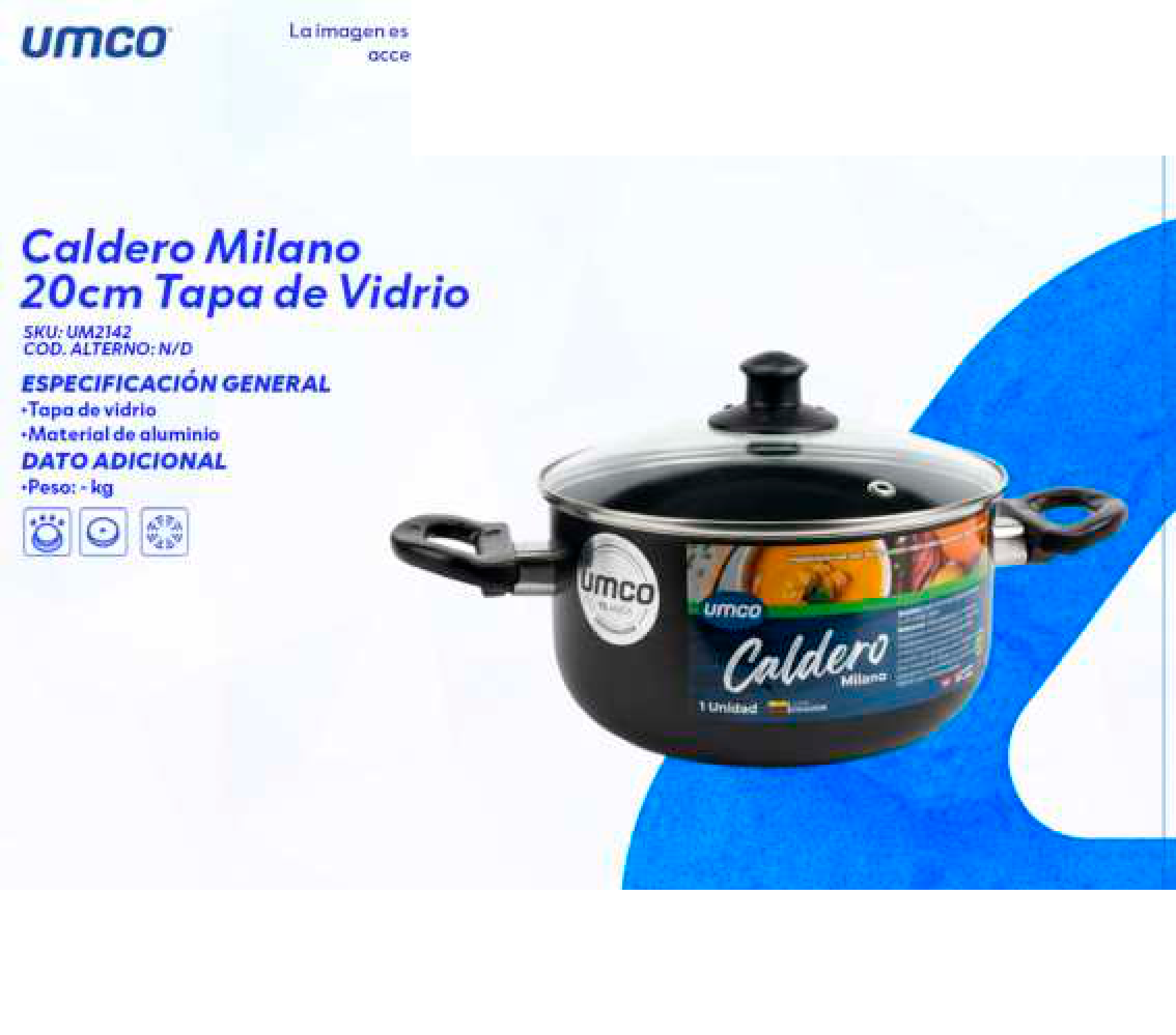 Caldero Milano 20cm Tapa de Vidrio