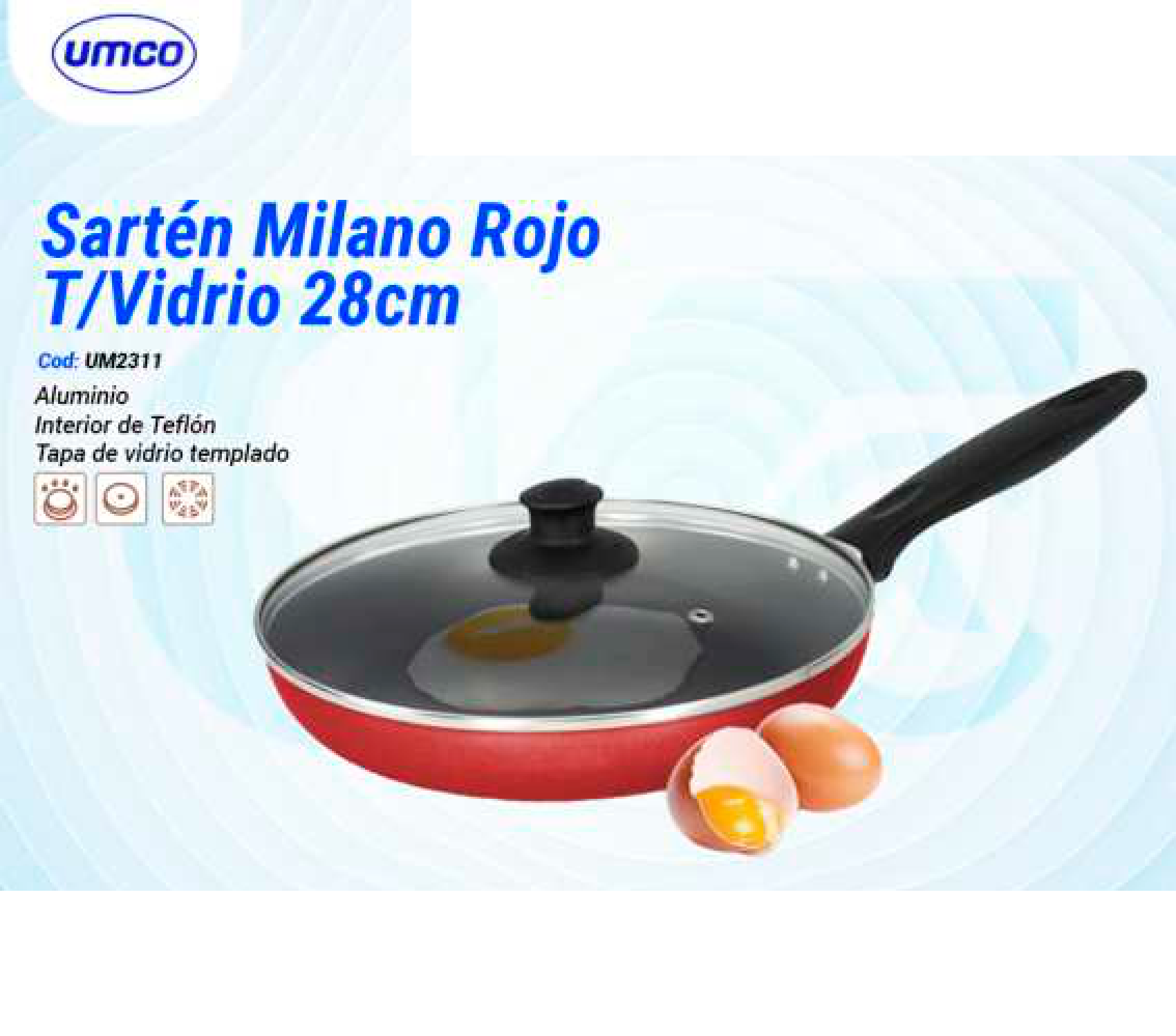 Sartén Milano Rojo T/Vidrio 28cm