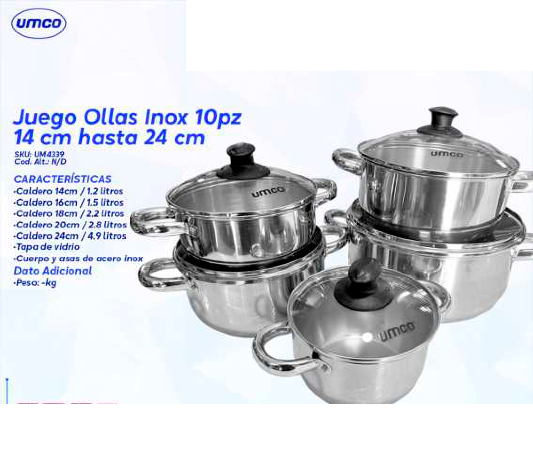 Juego Ollas Inox 10pz 14 cm hasta 24 cm