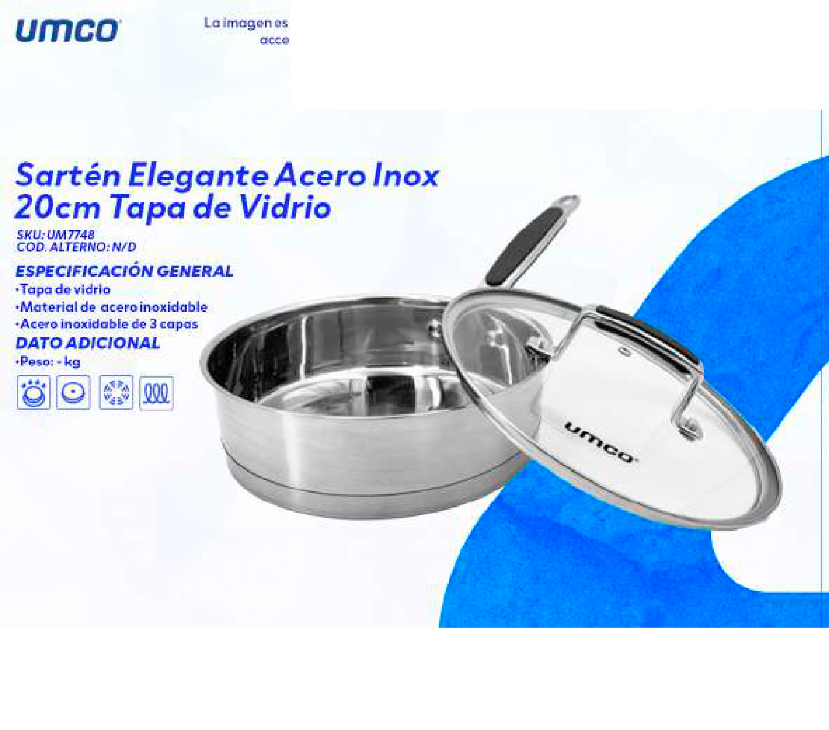 Sartén Elegante Acero Inox 20cm Tapa de Vidrio