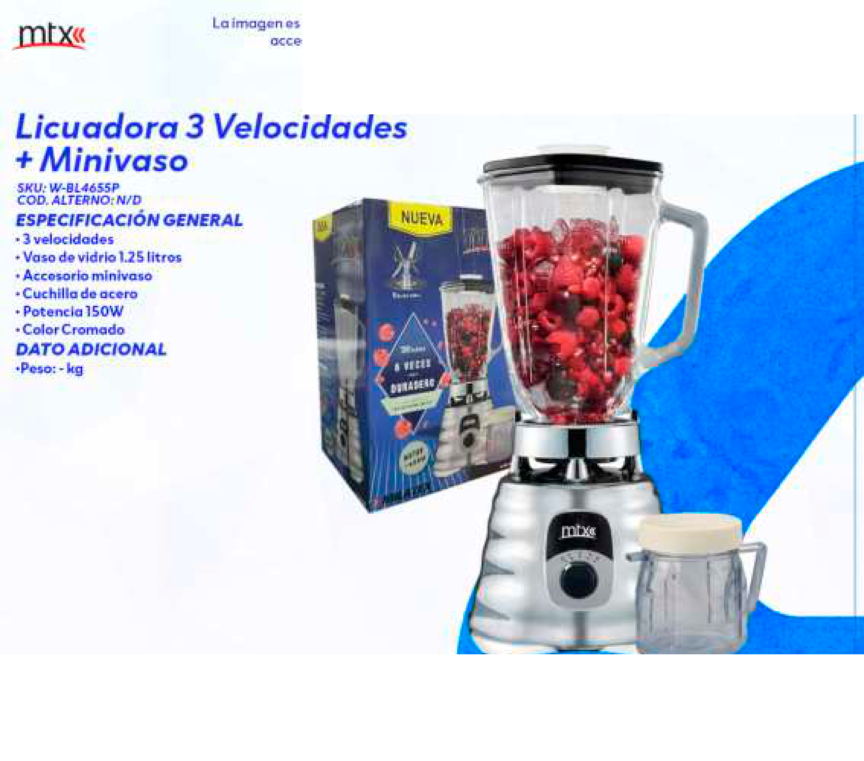 Licuadora 3 Velocidades + Minivaso