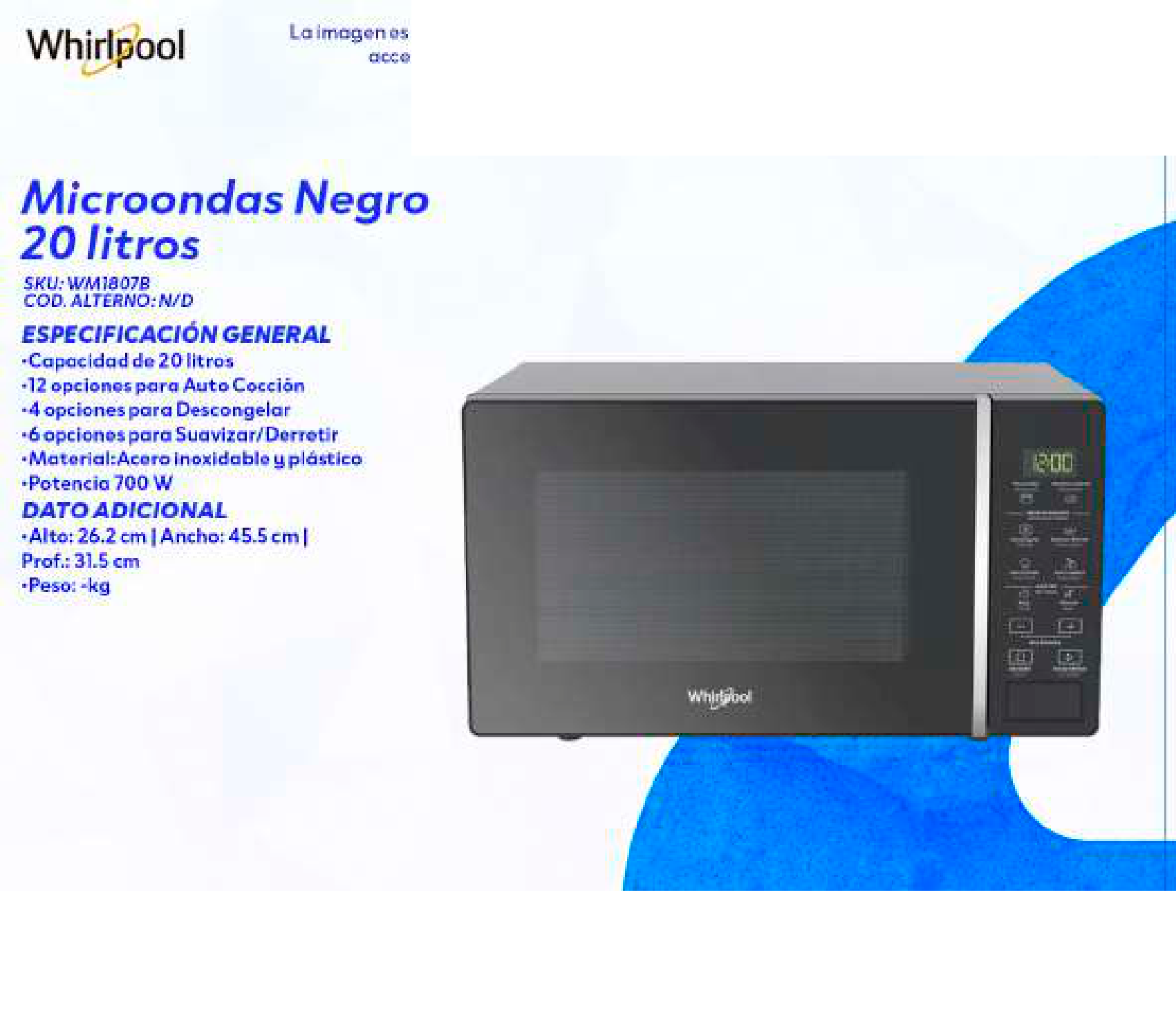 Microondas Negro 20 litros