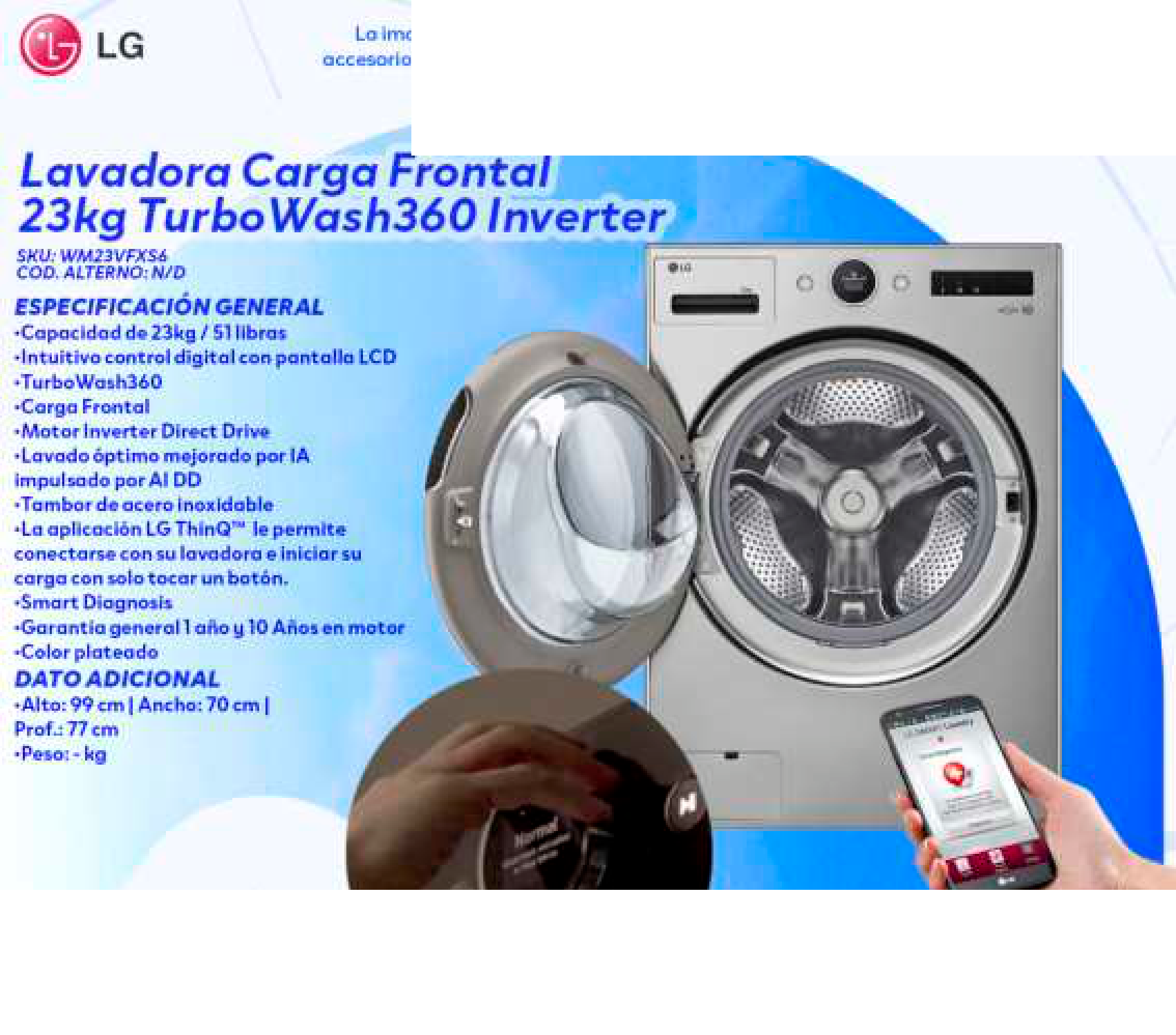 Lavadora Carga Frontal 23kg TurboWash360 Inverter