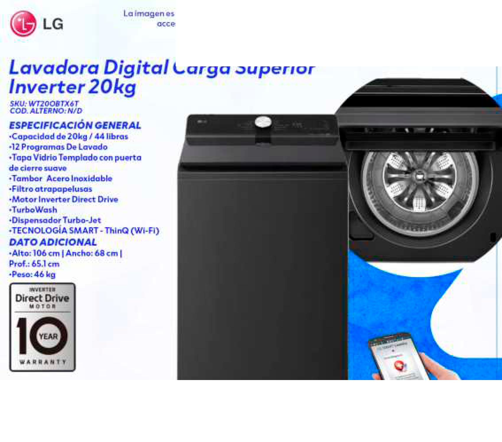 Lavadora Digital Carga Superior Inverter 20kg