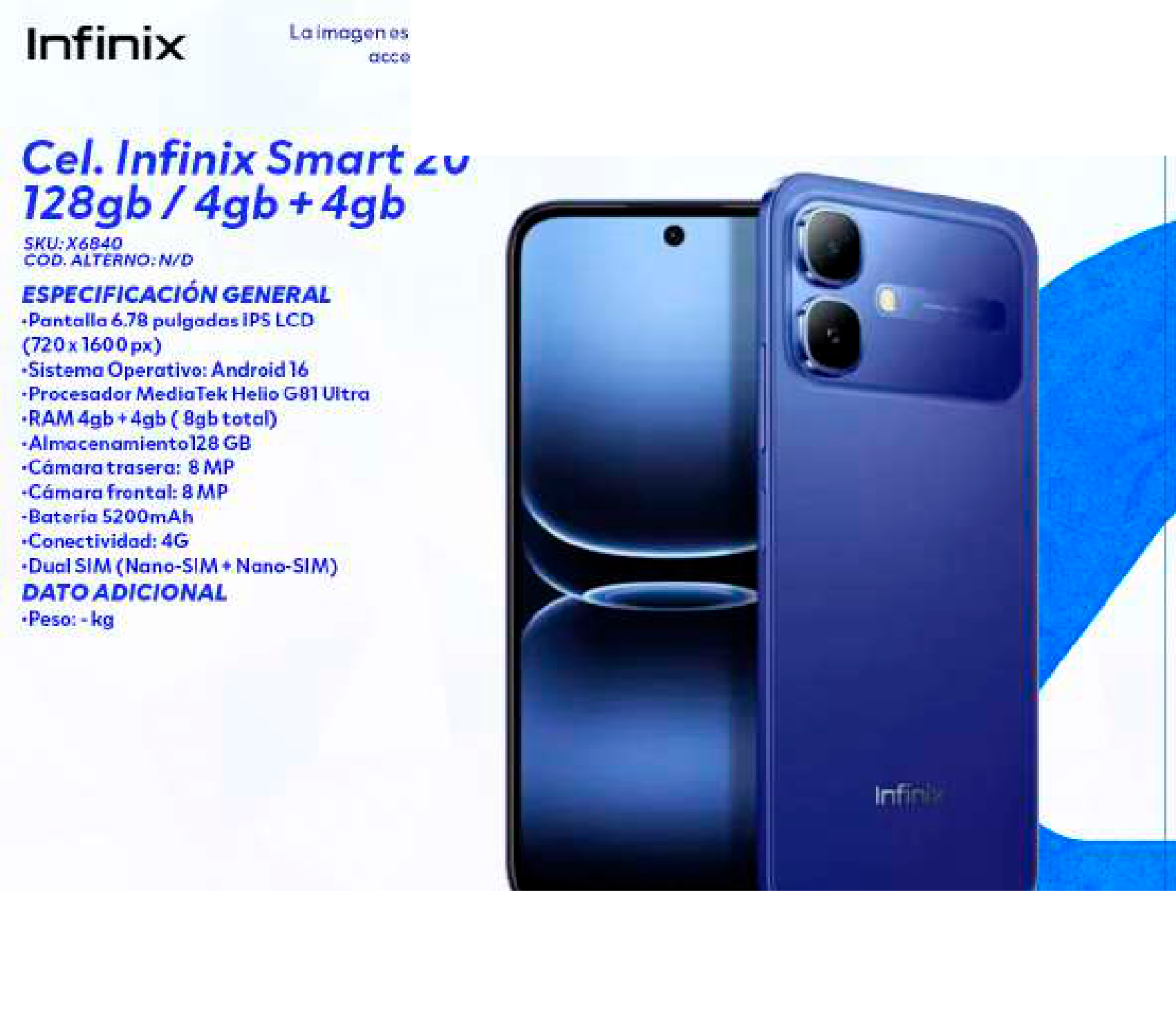 Cel. Infinix Smart 20 128gb / 4gb + 4gb
