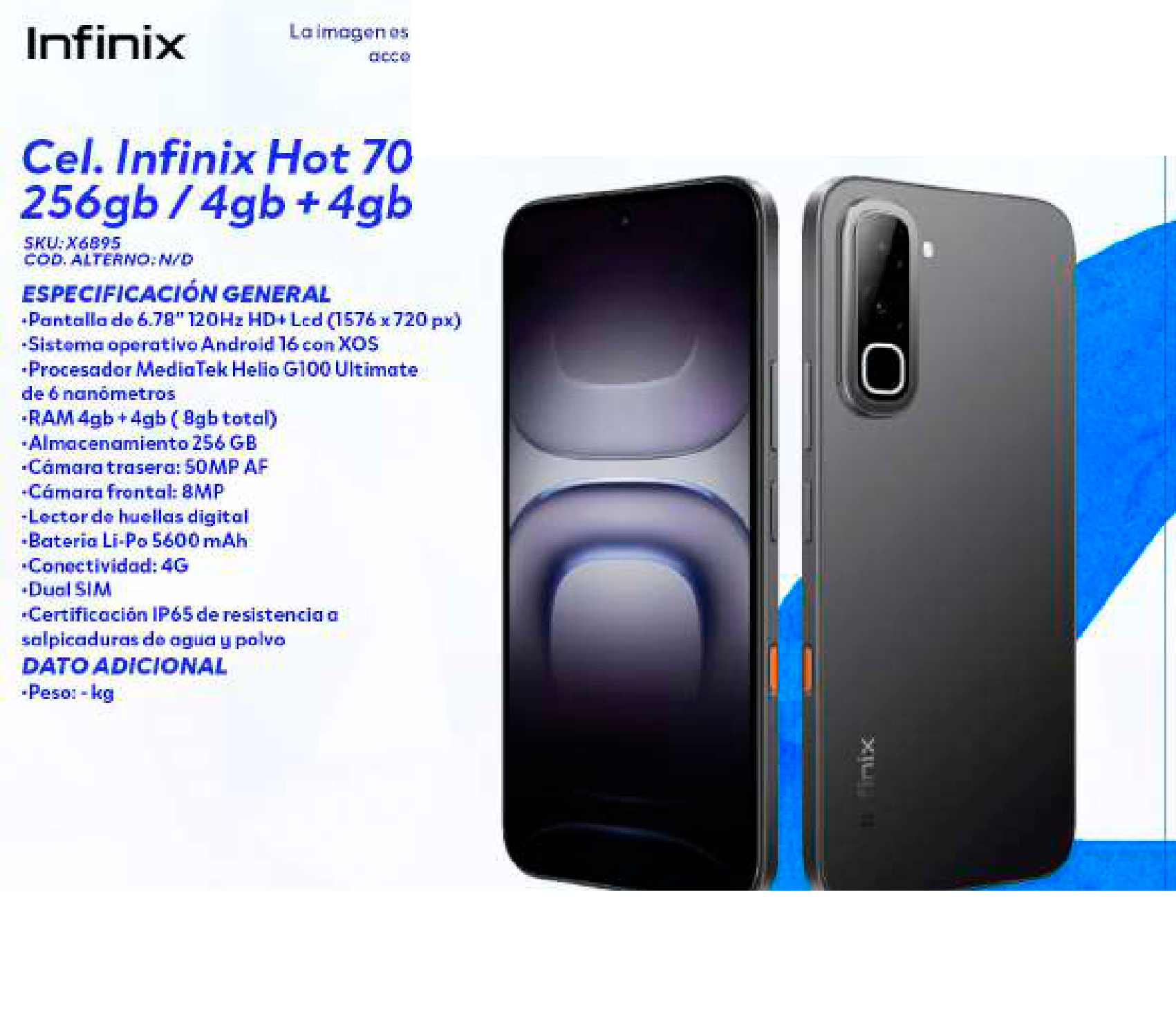 Cel. Infinix Hot 70 256gb / 4gb + 4gb