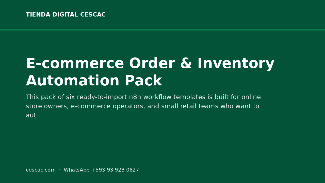 E-commerce Order & Inventory Automation Pack — n8n Workflow to Sync Stock & Alert Low Inventory