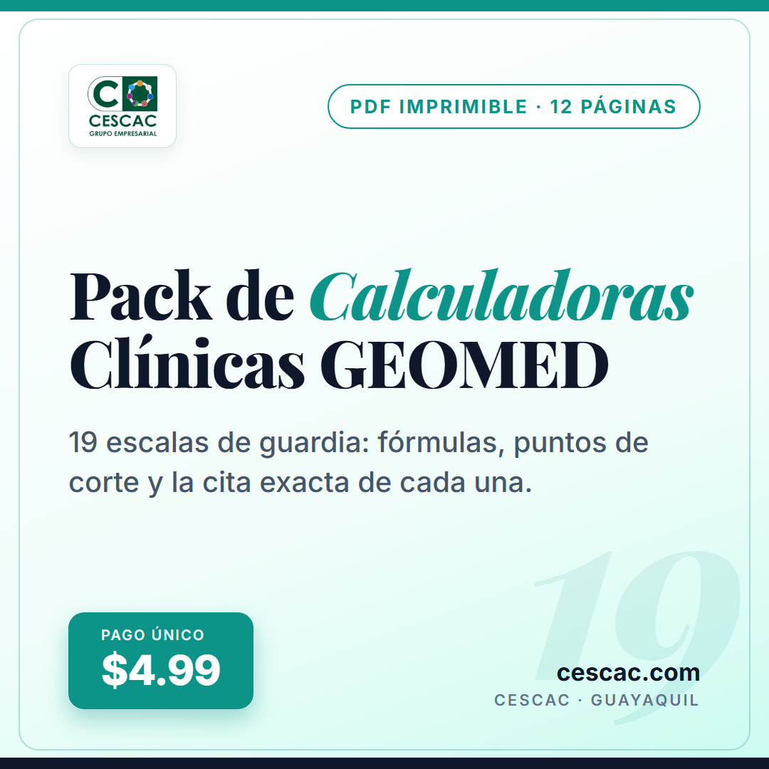 Pack de Calculadoras Clínicas GEOMED - 19 escalas de guardia (PDF imprimible)
